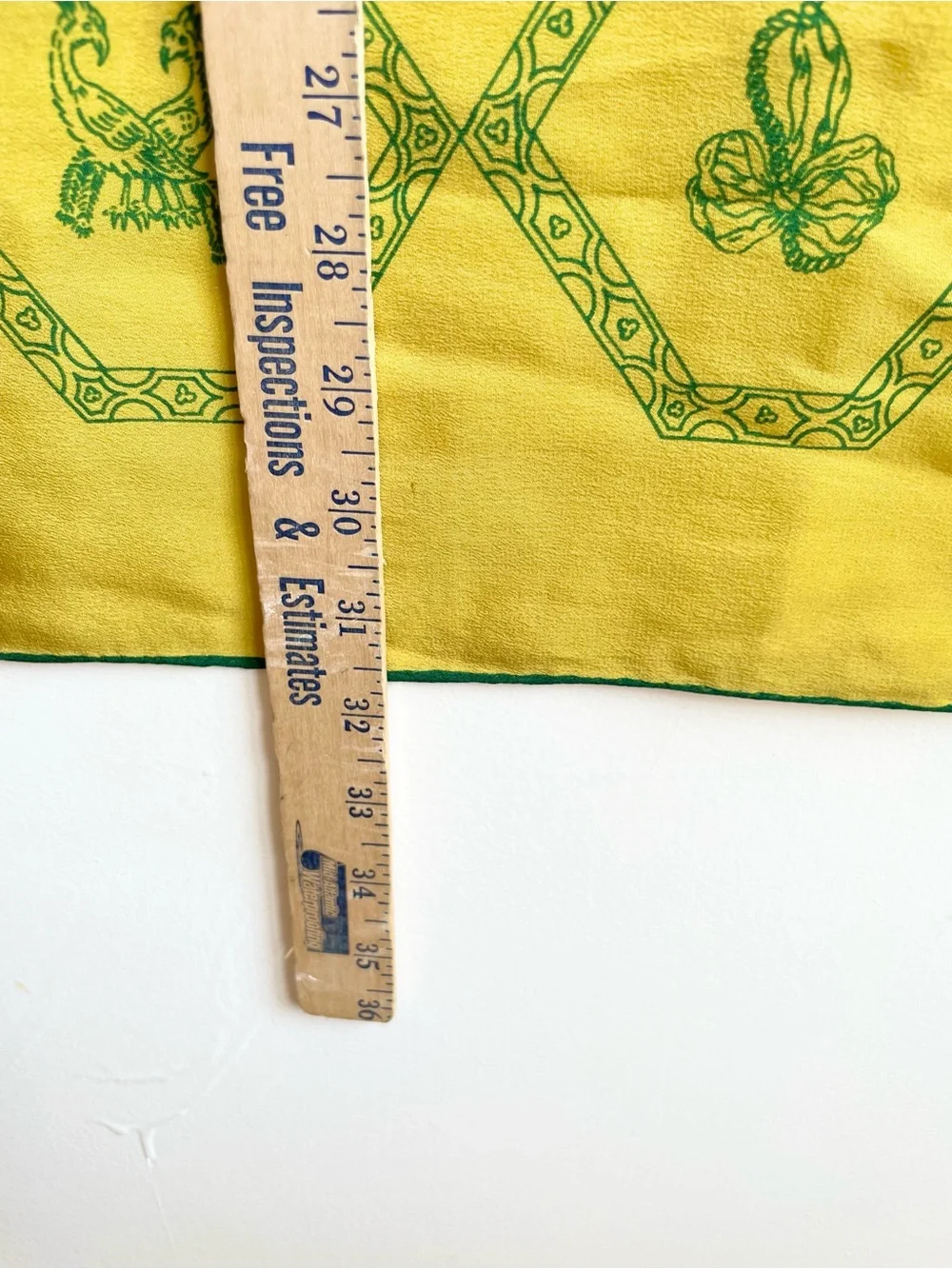 Vintage Echo Hand Rolled Scarf Honeycomb Crest Of Arms Chartreuse Silk?